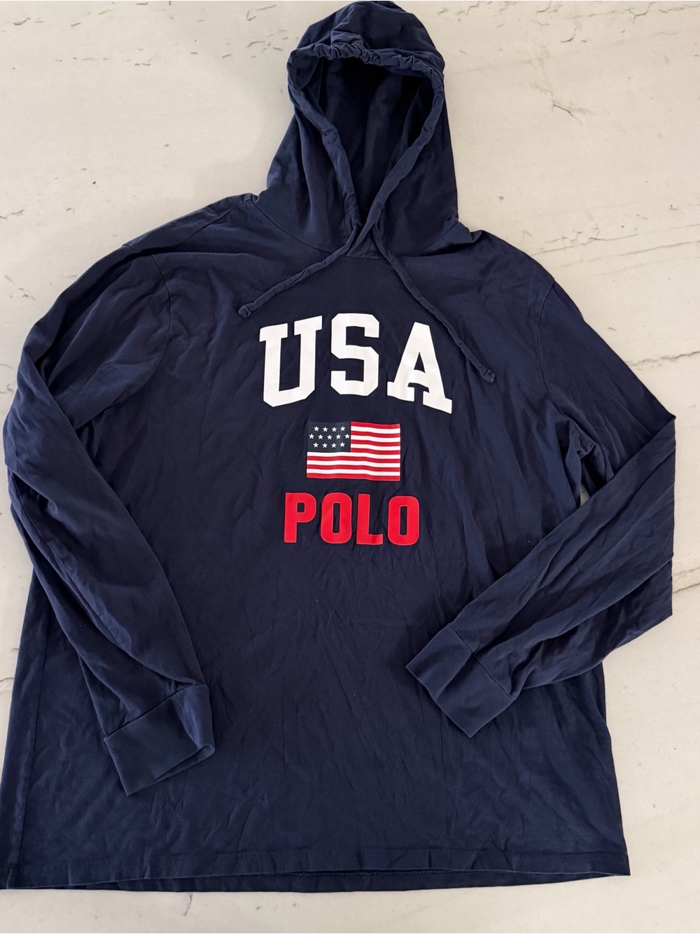 Polo Ralph Lauren USA POLO Flag Hoodie Navy Men’s XL Lightweight Pullover